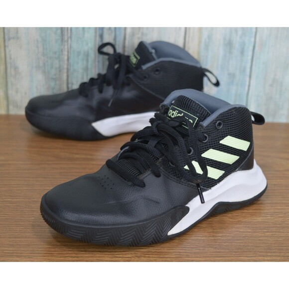 Adidas OwnTheGame Wide Kids Basketball Shoes Size 13K Black Neon Mid EF0308 - Picture 1 of 10